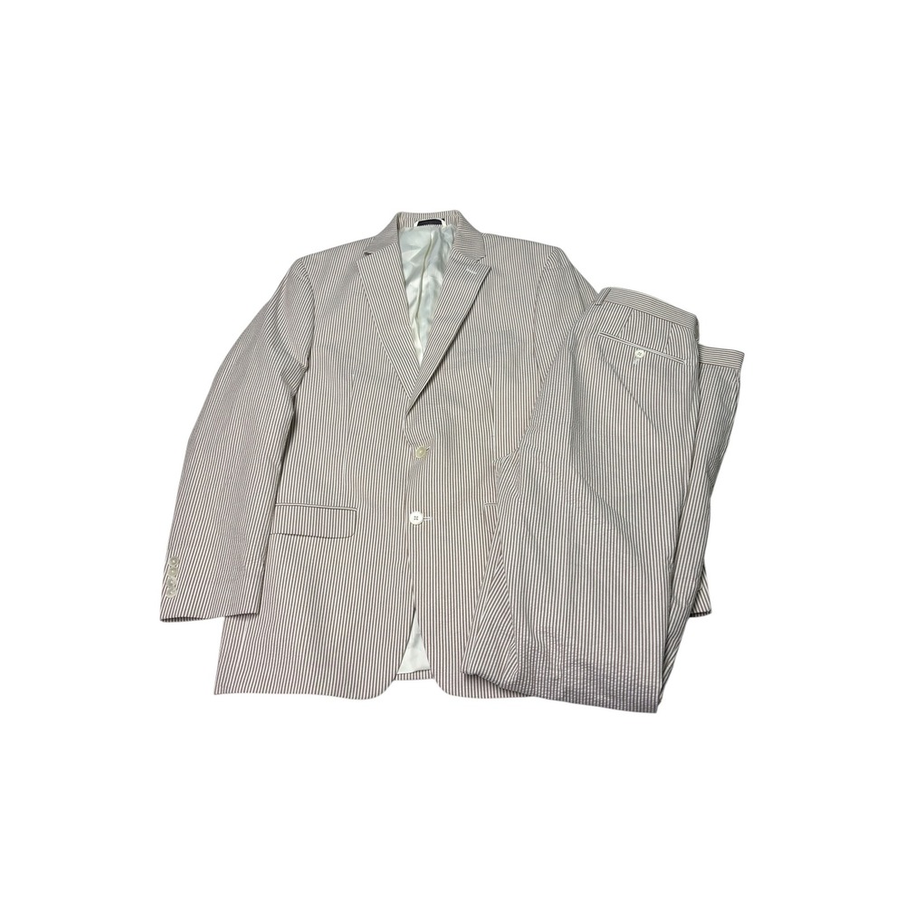 Lauren Ralph Lauren Men Seersucker Suit 40L 34X33 Brown Stripe 2pc Cotton Blazer